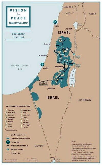 ترامپ نقشه مدنظر خود از اسرائیل و فلسطین را منتشر کرد